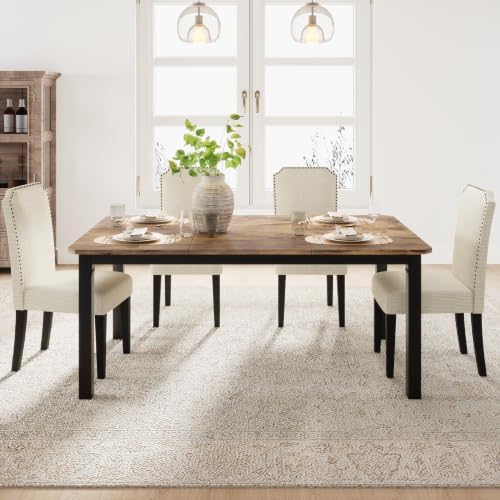Garvee 63″ Dining Table for 4-6 People for Dining Room, Brown (Only Table)