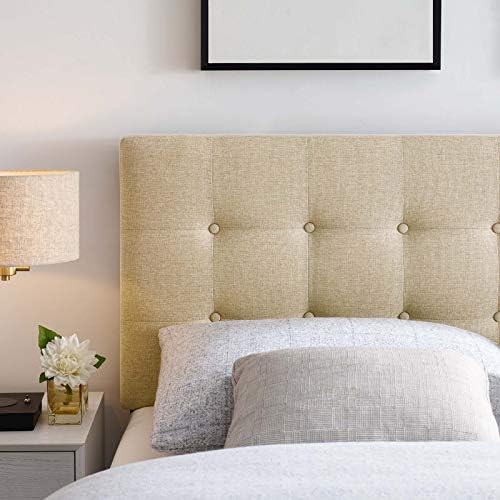 Modway Emily Tufted Button Linen Fabric Upholstered Queen Headboard in Beige