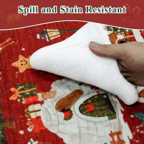 2x3 Christmas Cute Area Rug : Non-Slip Washable Winter Holiday Indoor Doormat Soft Low Pile Decorative Floor Mat for Kitchen Bathroom Living Room Bedroom Red Holiday Home Decor Gift（2x3，Red）