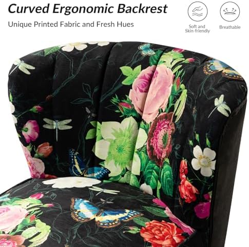 HULALA HOME Accent Chair with Golden Metal Legs, Comfy Tufted Wingback Living Room Chair Floral Fabric Small Armless Side Chair for Bedroom, Reading Room Flower Print