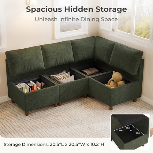 SITJOY Breakfast Nook Bench with Storage, Green, 1 Seat (Corner)