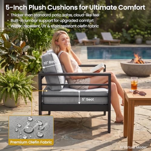 Kiss the Water Aluminum Patio Sofa, Loveseat Light Grey Outdoor Couch