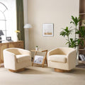 VINGLI 360°Swivel Accent Chairs Set of 2 with Engineered Wood Base and Removable Cushion for Living Room, Bedroom, Curved Back Barrel Chairs for Small Space, Upholstered Bucket Armchairs, Teddy Khaki