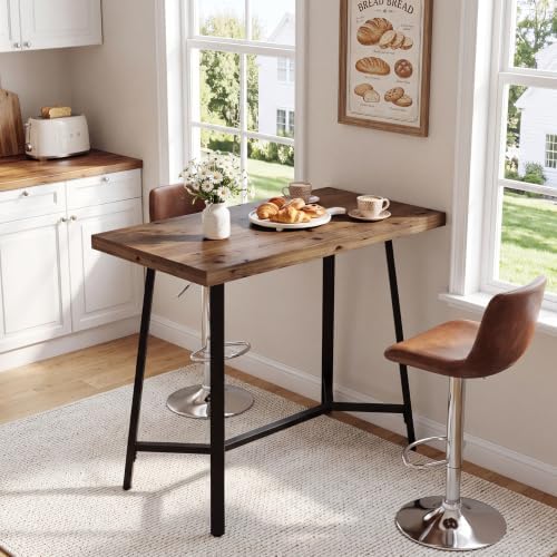 41.3" Solid Wood Bar Table with Metal Base