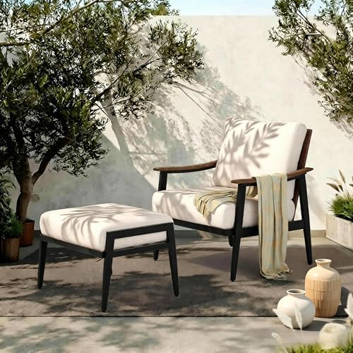 NATURAL EXPRESSIONS Patio Outdoor Chair with Ottoman, Wicker Backrest