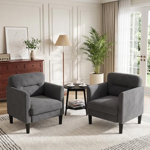 Kromax Accent Chair for Living Room Set of 2, Comfy Reading Armchair, Grey