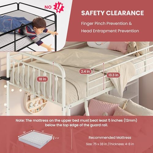 SHA CERLIN Convertible Twin Over Twin Bunk Bed, CPC Certified,White