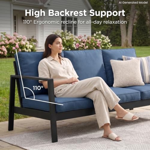 Wisteria Lane Aluminum Outdoor Couch, Patio Sofa with 5" Thick Cushions