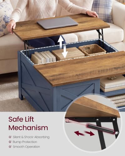VASAGLE Farmhouse Coffee Table with Storage, Lift Top, Hidden Compartment