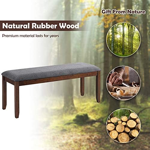 GIANTEX 2-Pack Dining Room Bench with Upholstered Padded Seat, Wood Bench for Bedroom, End of Bed, Entryway, Kitchen, 47” x 15.5” x 19.5” Ottoman, Indoor Rubber Bench Seat, Grey