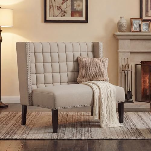 Andeworld Modern Loveseat Settee Bench Sofa Couch, Linen Fabric, Putty