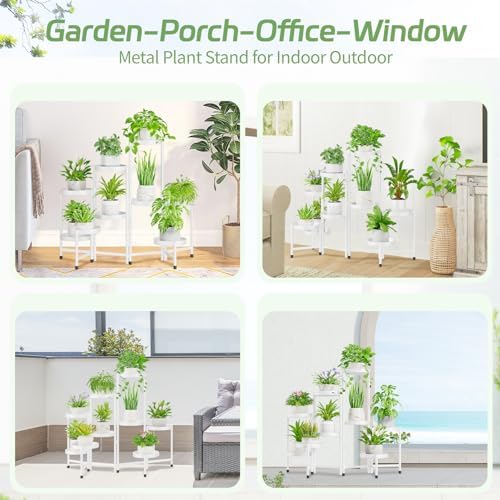 iDavosic.ly Plant Stand Indoor Outdoor, 9 Tier Metal Corner Shelf, White