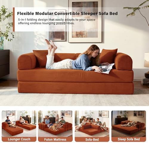 79" Convertible Sofa Bed, Boneless Sleeper Futon Couch for Living Room