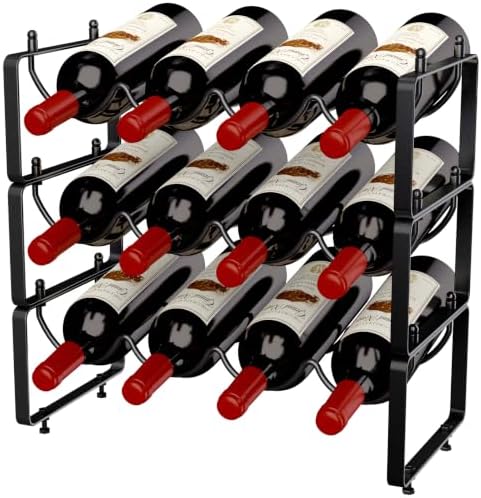 TONLEA Stackable Water Bottle Organizer Holder, Wine Rack,3-Tier 12 Bottles Wine Storage Cabinet Shelf, Wine Racks Countertop for Pantry,Kitchen