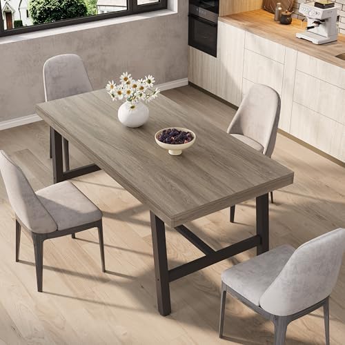 Garvee 63" Heavy Duty Kitchen Table, Modern Dining Table, Grey Walnut