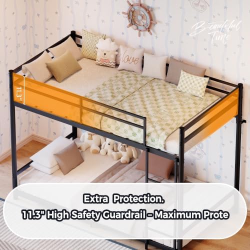Bellemave Twin Over Twin Bunk Beds, Metal Floor Bunk Bed Frame with Ladder and Full-Length Guardrail for Kids, Adults, Black