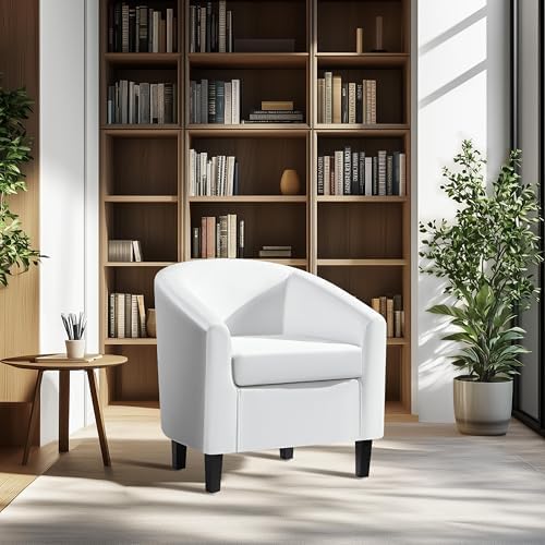 Yaheetech Accent Chairs, Faux Leather Barrel Armchairs White