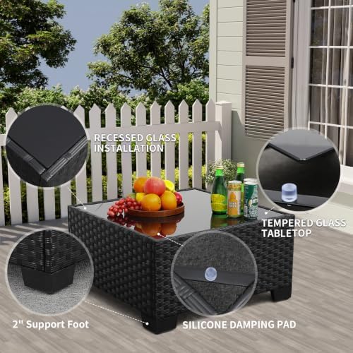 Rattaner 3 Pieces Patio Furniture Set Outdoor Sectional Wicker Patio Furniture Patio Couch with Ottoman and Outdoor Table All-Weather Anti-Slip Cushions Waterproof Covers, Light Grey