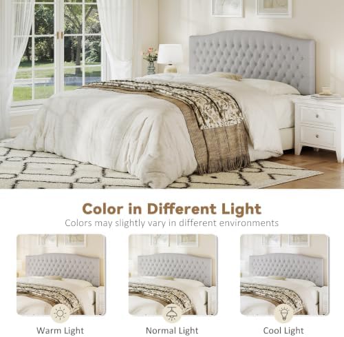 Befurtori King Headboard Only, Velvet Classic Tufted Design, Light Gray