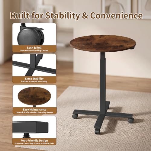 Bar Table, Height-Adjustable Round Pub Table, Antique Wood Color