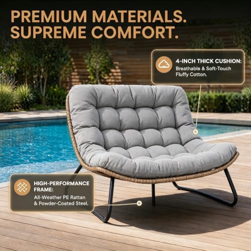 Outdoor Loveseat 2-Seat Wicker Rattan Boho Patio Sofa Grey 2PC