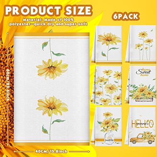 Redbaker 6 Pcs Sunflower Kitchen Towels Yellow Daisy Dishcloth Decorative