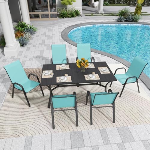 Light Blue Patio Chairs Set of 6, Stackable Outdoor Dining Chairs for All Weather Textilene Fabric & Metal Frame, Outdoor Chairs Set for Backyard Deck Garden