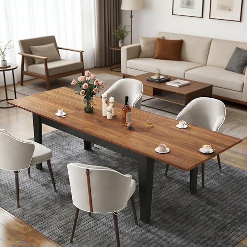 71" to 106" Expandable Dining Table, Modern Large Table for 6-10 People, Space-Saving Extendable Kitchen & Office Table, Brown and Black
