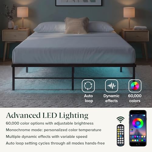 Zinus Rumi Heavy Duty Metal Platform Bed Frame, RGB LED Lights, Queen