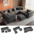 MONVANE Modular Sectional Sofa, Oversized 8 Seat Convertible U Shaped Couch with Ottoman, Comfy Chenille Cloud Couch with Deep Seat, Sectional Couches for Living Room, No Assembly Required, Grey