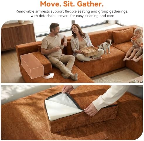 MONVANE 141" U-Shaped Modular Sectional Sofa, Orange