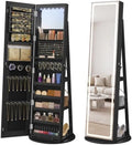 SONGMICS HOME LED Standing Jewelry Armoire, Vanity Mirror with Storage | Full Length Mirror with Lights, Lockable Large Jewelry Box, Space-Saving Jewelry Organizer, Gift Idea, Black UJJC008B01SH
