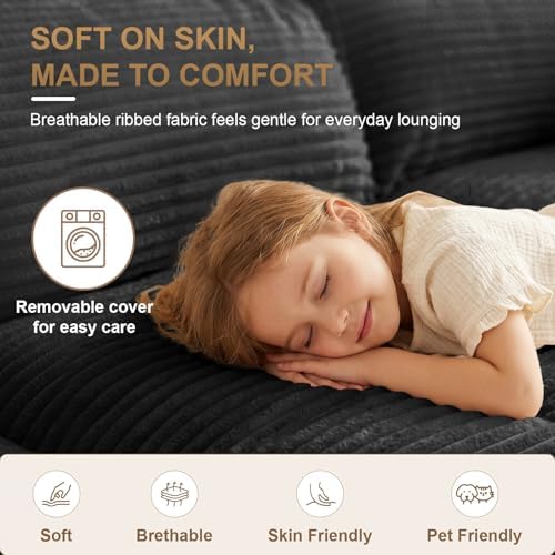 Boneless Sectional Couch with Storage, Upgraded Modular Sofa with Ottoman, Deep Seat Sleep Sofa for Living Room, 4 Seat Memory Foam Modern Corduroy Cloud Sofa with 2 Pillows,No Assembly(71"-Black)