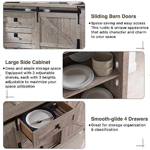 T4TREAM 60" Wide Farmhouse Sideboard Buffet Cabinet, Light Rustic Oak