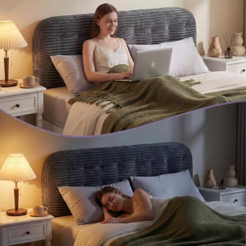 Seang Twin Size Upholstered Headboard, 24" Height Soft Breathable Corduroy Fabric Wall Mounted Headboards for Bedroom & Dorm, Peel & Stick Bed Backboard, No Nails & No Assembly Required, Dark Gray
