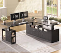SEDETA Fluted L Shaped Executive Electric Standing Desk with 4 Drawers