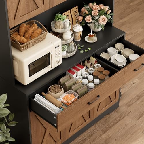 HOSTACK 71"H Kitchen Pantry Storage Cabinet, Farmhouse Hutch Cabinet, Brown