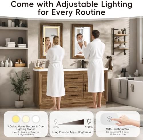 St.Mandyu 60" Bathroom Vanity w/Sink & LED Mirror & Faucet,Modern Bathroom Vanities Set w/ 3-Color Lighting, Curved Splash-Reducing Basin, Bath Vanity w/Large Storage Cabinet&Drawers,Rsutic Bro