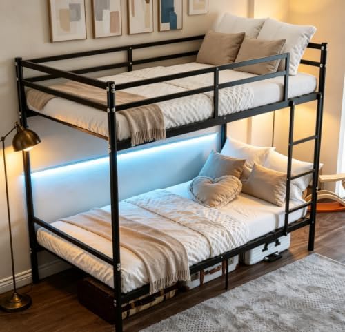 Bellemave Twin Over Twin Bunk Beds, Metal Bunk Bed Frame with Ladder and Guardrail for Kids, Adults, Black