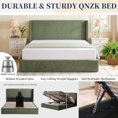 Queen Lift Up Storage Bed, Corduroy Platform Bed with Headboard, Turtle