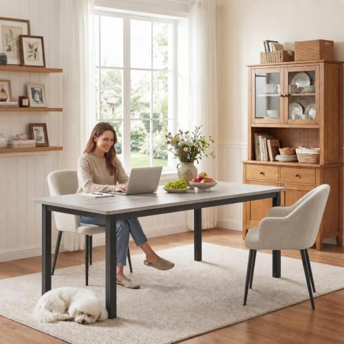 GarveeHome 78in Industrial Dining Table for 6-8 People, Long Kitchen Table