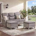 Luxury 3 Pieces Patio Furniture Sets-All Weather Wicker Rattan 3-Seat Sofa Set with Comfy 6" Cushion, Multifunctional Ottomans Patio Conversation Set for Deck Backyard Garden(Grey/Grey)