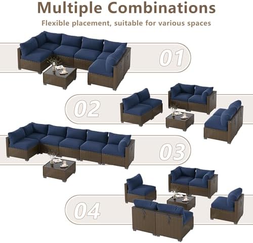 LOUVIXA 7 Piece Outdoor Patio Furniture Set, Outdoor Sectional Sofa, Wicker Rattan Patio Furniture, Patio Conversation Set with Coffee Table & Cushions