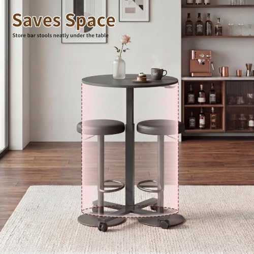 Adjustable Bar Table, 23.6" Round with Gas Spring Height Adjustment (28.3"-42.5"), Rolling Cocktail Table with Lockable Casters, Modern Bistro Table for Kitchen, Home Bar & Small Spaces