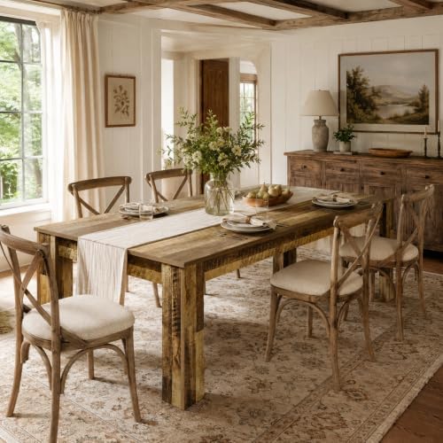 71" Farmhouse Dining Table for 6-8 People, Large Rectangular Kitchen Table, Rustic Wood Dinner Table for Dining Room and Living Room, Sturdy Country Table for 6 to 8, 300 lbs, Rustic Brown