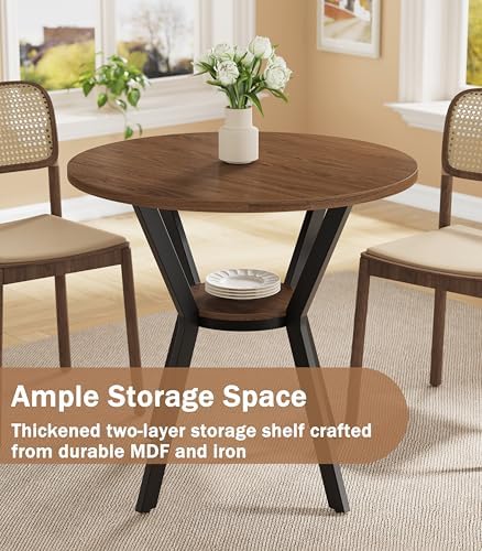 MECHYIN 31.5" Round Dining Table for 2-4, Small Kitchen Table with Storage