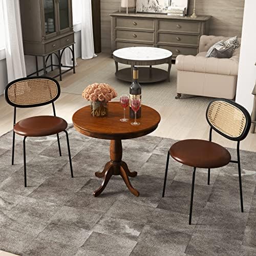 Giantex Round Dining Table for 2-4 People, 32" D X 30" H Wooden Kitchen Table with Spacious Table Top, Pedestal Base, Leisure End Tables for Bar, Kitchen, Dining Room, Restaurant, Walnut