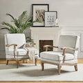 HULALA HOME Mid-Century Modern Accent Chair Set of 2, Upholstered Living Room Lounge Chair, Comfy Armchair with Solid Wood Legs & Removable Cushion, Bedroom Lounge Room Sofa Chair (Ivory)