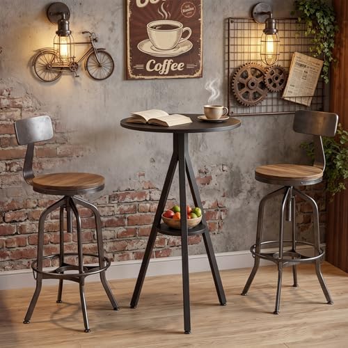 YATINEY Bar Table, 2-Tier Round Pub Table, Counter Height Cocktail Table for Small Spaces, Dining Room, Cafe, Pub, Black BT12BB