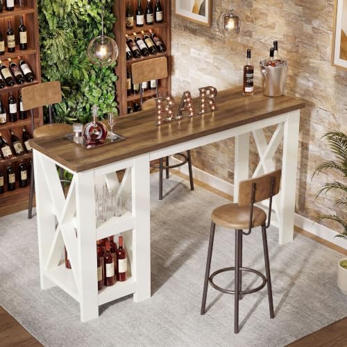 Tribesigns 62-Inch Bar Table with Storage, Farmhouse Long Home Bar Unit
